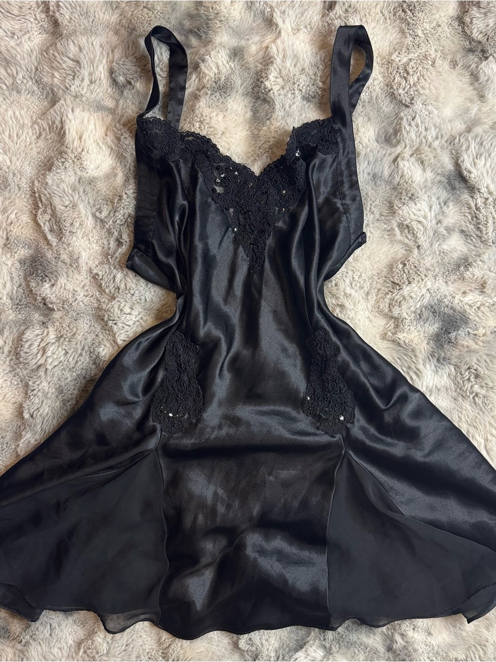 Victoria's Secret Black Satin Lace-Trim Slip